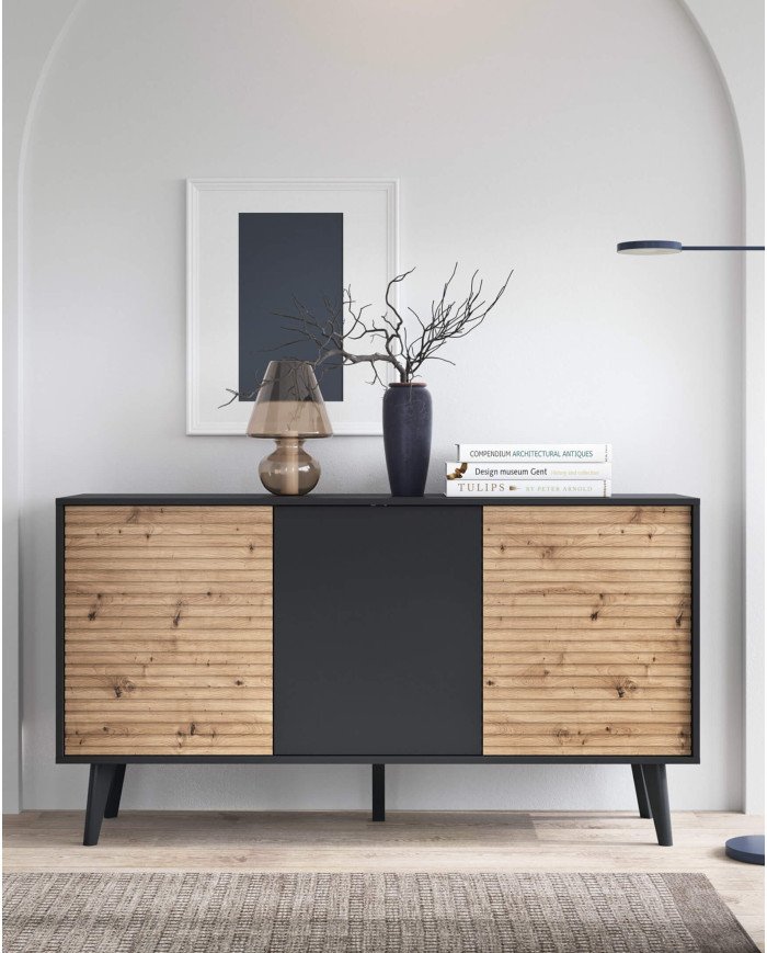 Willow K154 chest of drawers, three doors, Artisan oak/black - Image 4