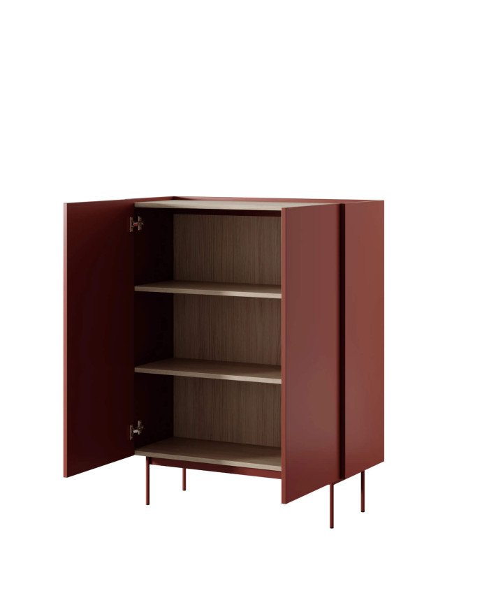 COLOR KD97 tall chest of drawers with doors, ceramic red / oak line - Image 2