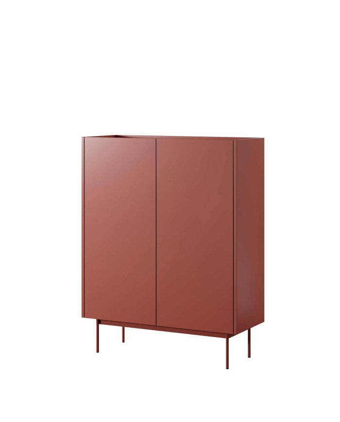 COLOR KD97 tall chest of drawers with doors, ceramic red / oak line