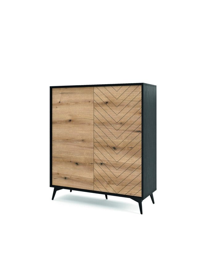 Diamond KD104 tall chest of drawers, two doors, Evoke Oak/black - Image 2