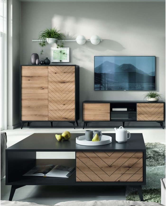 Diamond KD104 tall chest of drawers, two doors, Evoke Oak/black - Image 3