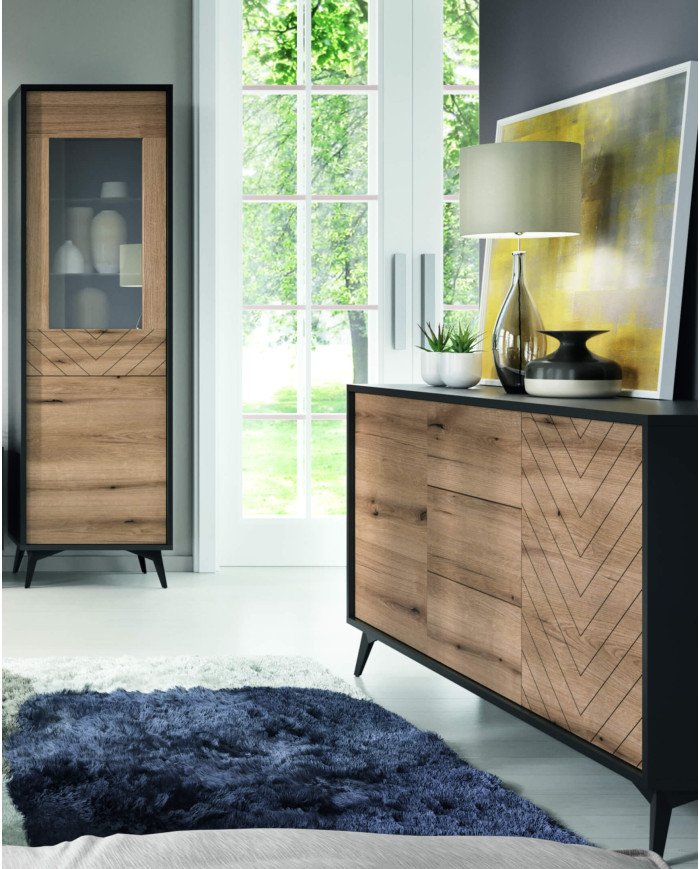 Diamond KD104 tall chest of drawers, two doors, Evoke Oak/black - Image 5