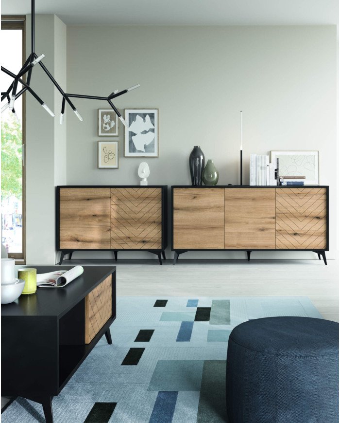 Diamond KD104 tall chest of drawers, two doors, Evoke Oak/black - Image 7