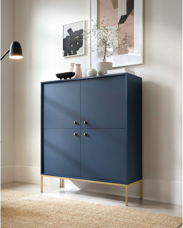 Mono MK104 tall chest of drawers with doors, dark blue / gold frame - Image 3