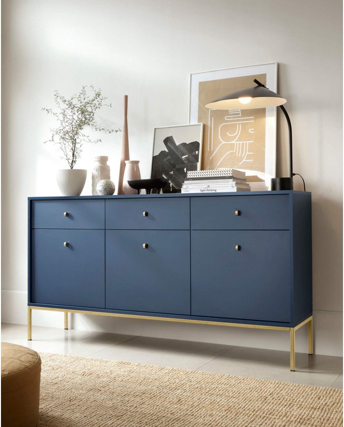 Mono MK104 tall chest of drawers with doors, dark blue / gold frame - Image 4