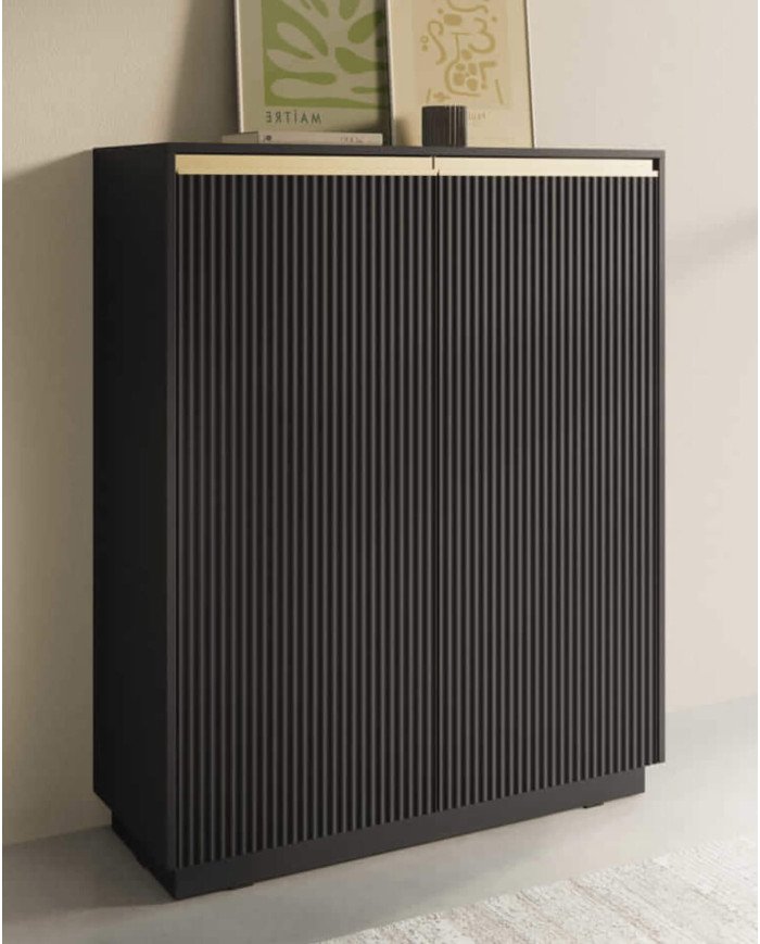 ROYAL KW-104 tall chest of drawers, two doors, black/gold - Image 4