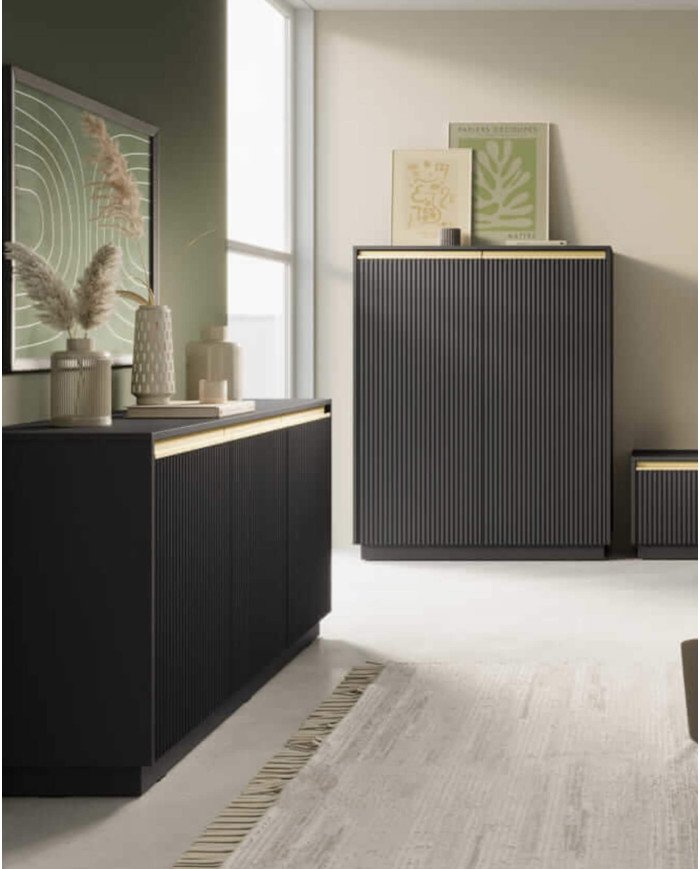 ROYAL KW-104 tall chest of drawers, two doors, black/gold - Image 5