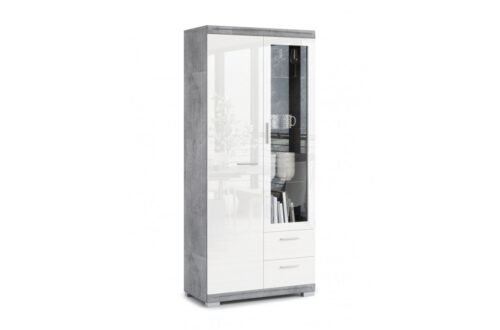 High chest of drawers SIMPLE KWD2SZ2 Millenium Concrete/White Gloss – LIVING ROOM SHELF SHELF CUPBOARD