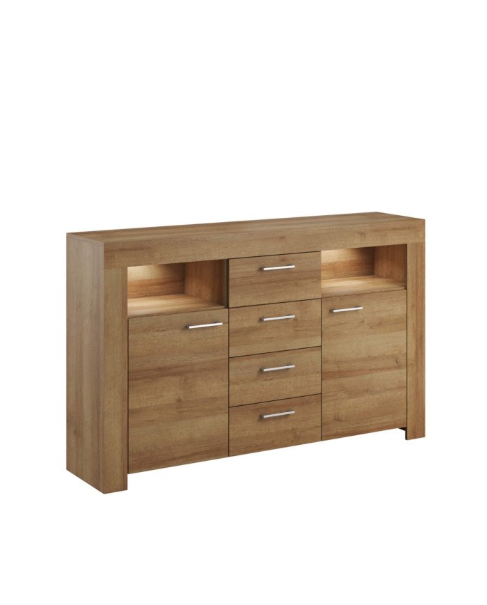 Tall chest of drawers "Sky SK155", with doors, drawers, niches, "Riviera Oak"