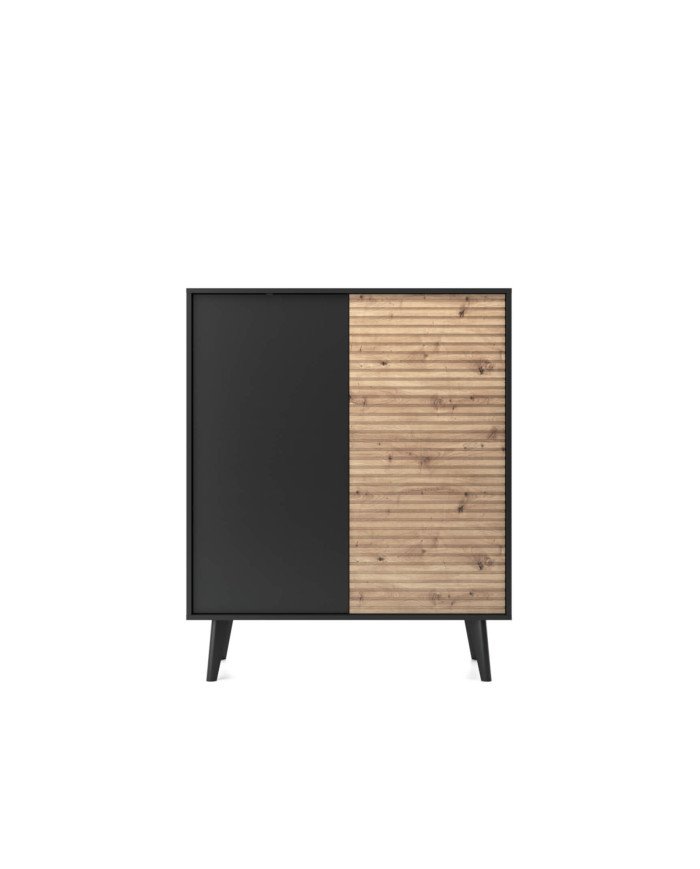 Willow KD104 tall chest of drawers, two doors, Artisan Oak / black