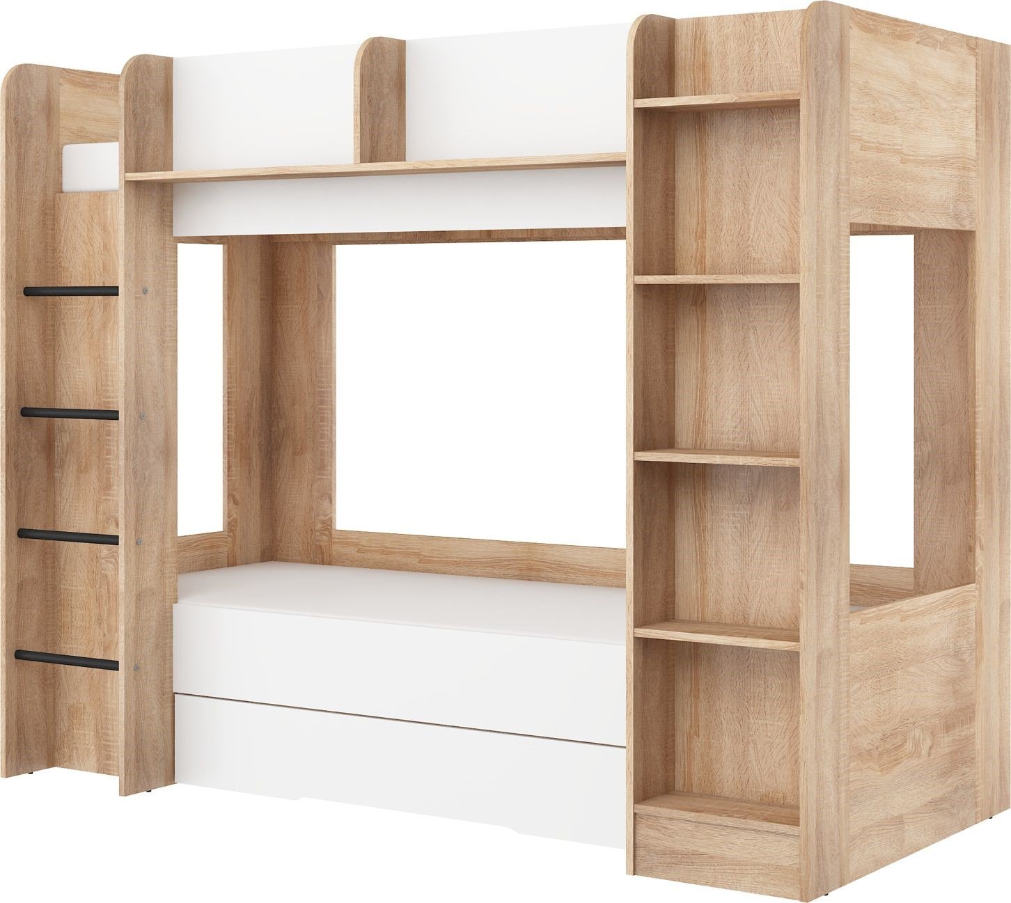 Children's bunk bed for youth, 2 persons, 80x200, EVEST, sonoma, white