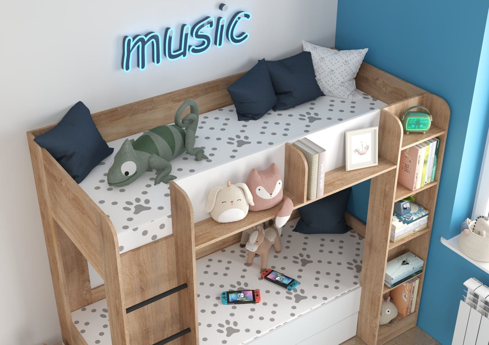 Children's bunk bed for youth, 2 persons, 80x200, EVEST, sonoma, white - Image 6