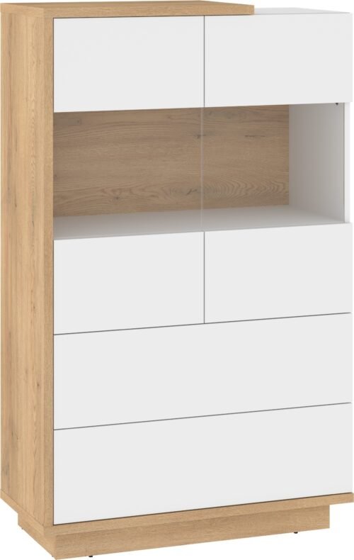 HYBRID 28 low display cabinet with drawers for living room, Cremona oak, whiteHYBRID