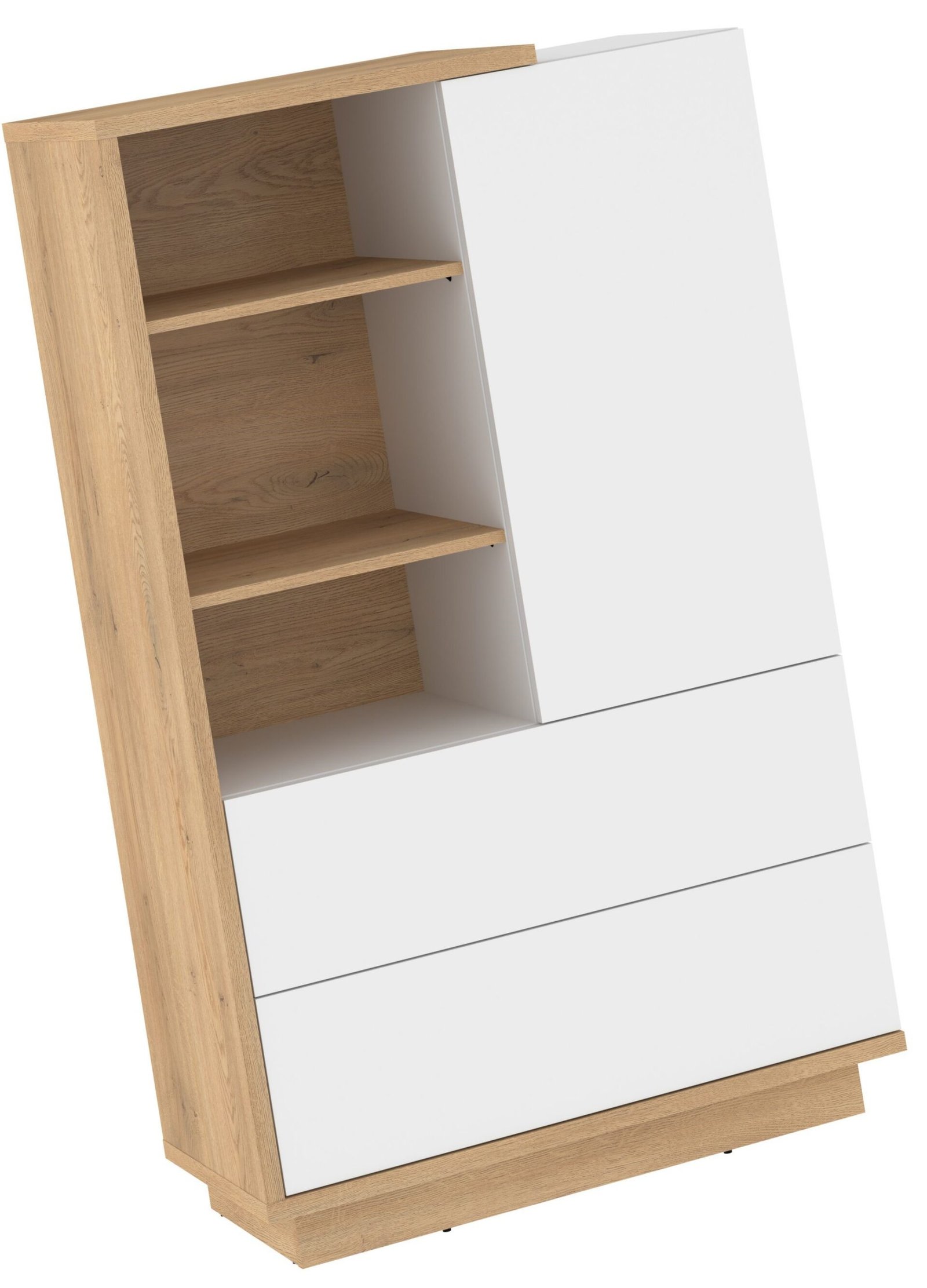HYBRID 17 low bookcase with drawers and shelves, cremona oak, glossy whiteHYBRID - Image 4
