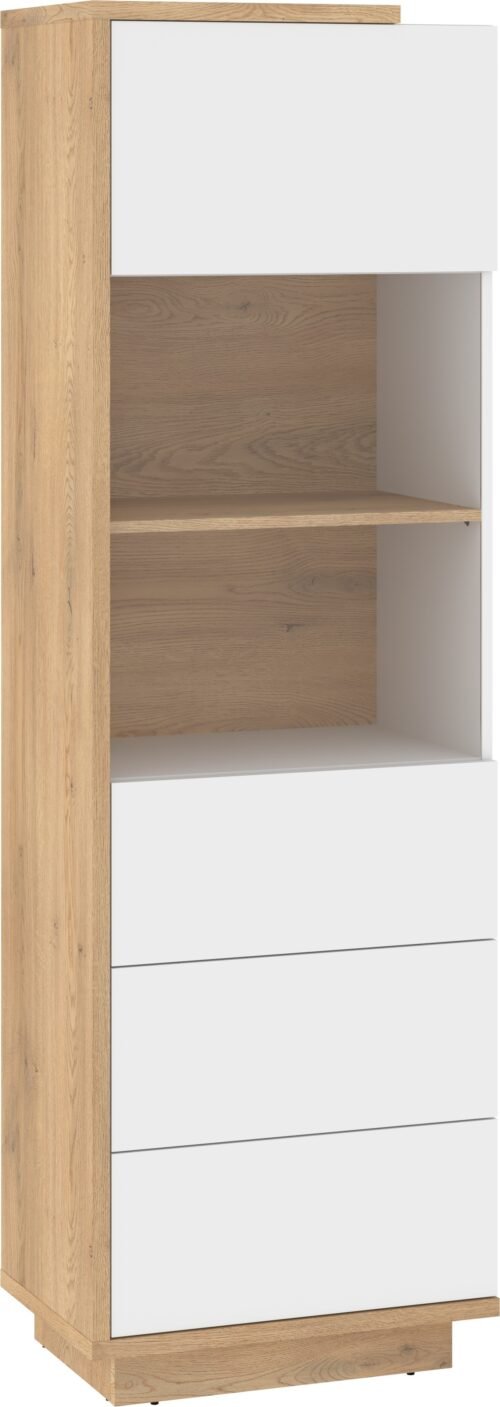 HYBRID 27 tall living room display cabinet, cremona oak, glossy whiteHYBRID