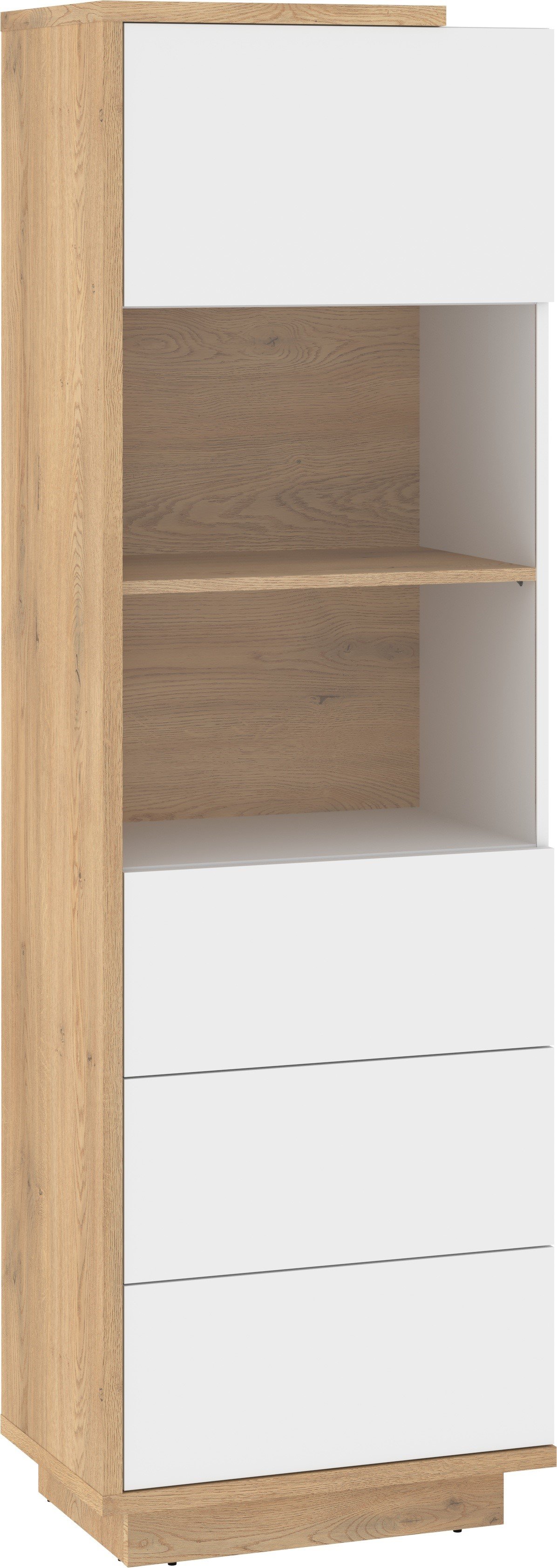 HYBRID 27 tall living room display cabinet, cremona oak, glossy whiteHYBRID