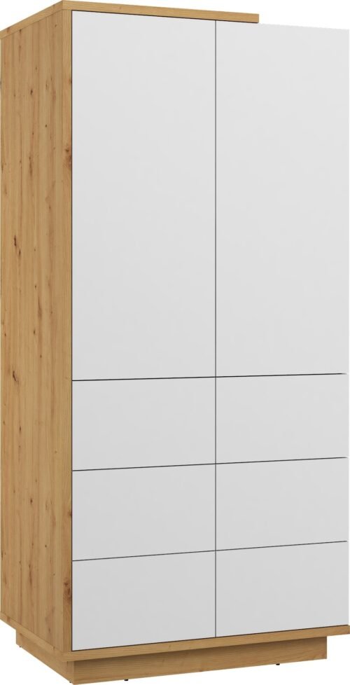 HYBRID 23 wardrobe for living room, hallway, bedroom, artificial oak color, white glossyHYBRID