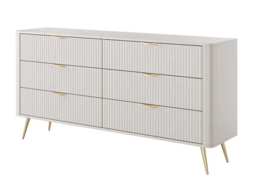 Lante chest of drawers 163 cm 6S on high gold legs, beige