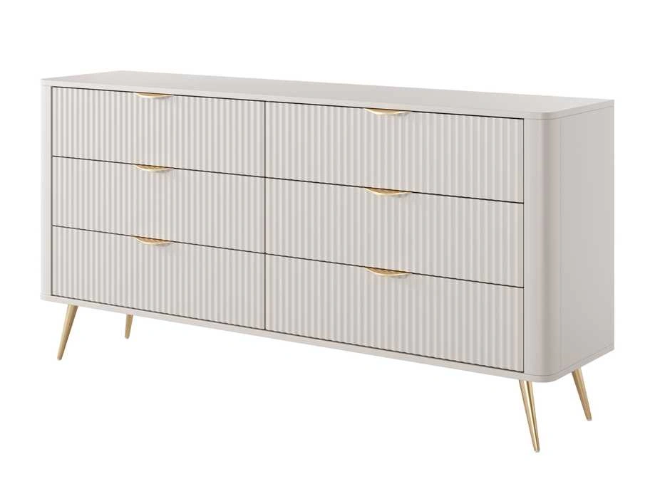Lante chest of drawers 163 cm 6S on high gold legs, beige