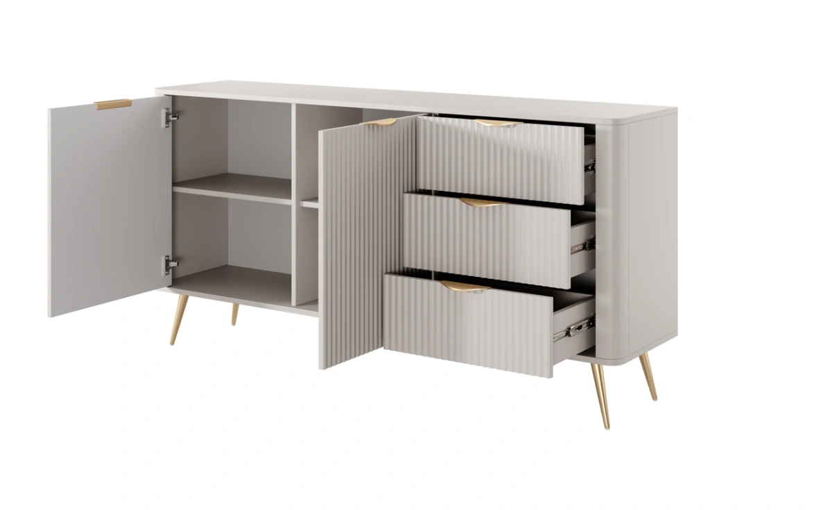 Lante chest of drawers 163 cm 2D3S on high gold legs, beige - Image 4