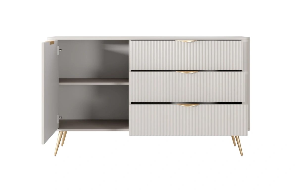 Lante chest of drawers 138 cm D3S on high gold legs, beige - Image 3