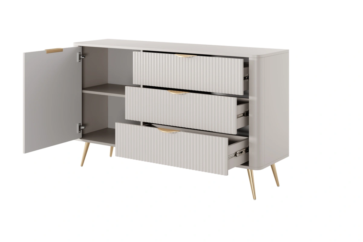 Lante chest of drawers 138 cm D3S on high gold legs, beige - Image 4