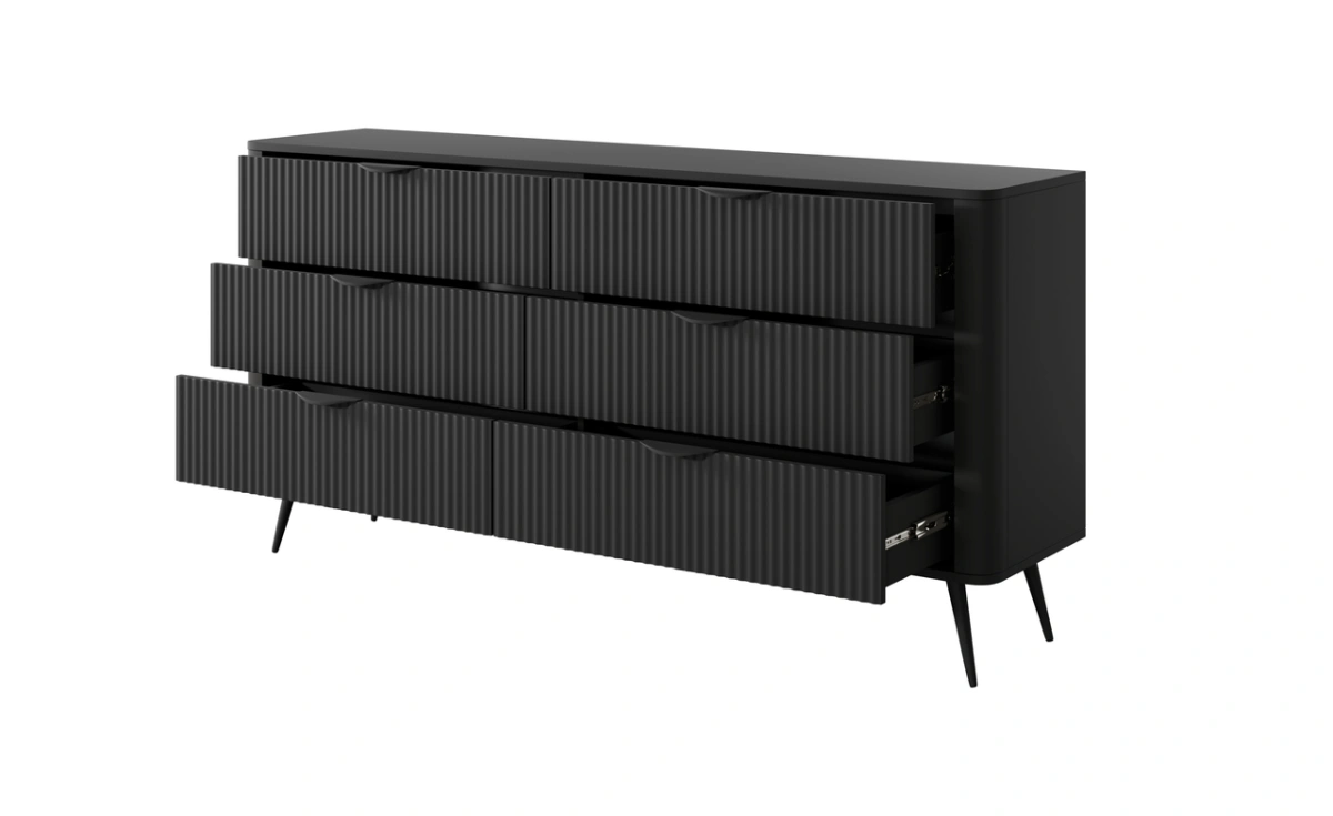 Lante chest of drawers 163 cm 6S on high legs, black - Image 4