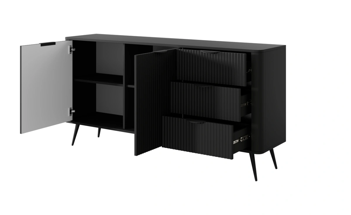 Lante chest of drawers 163 cm 2D3S on high legs, black - Image 3