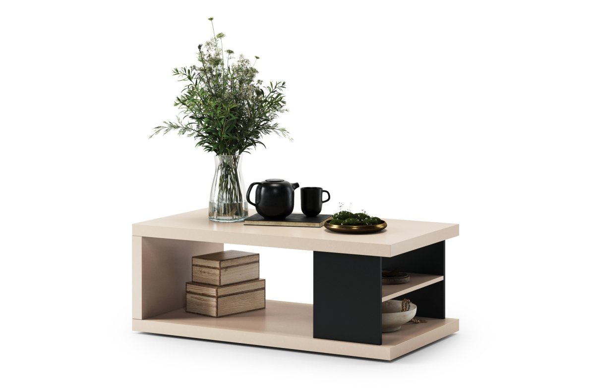 LANA S-110 beige (champagne) / black coffee table - coffee table with shelf