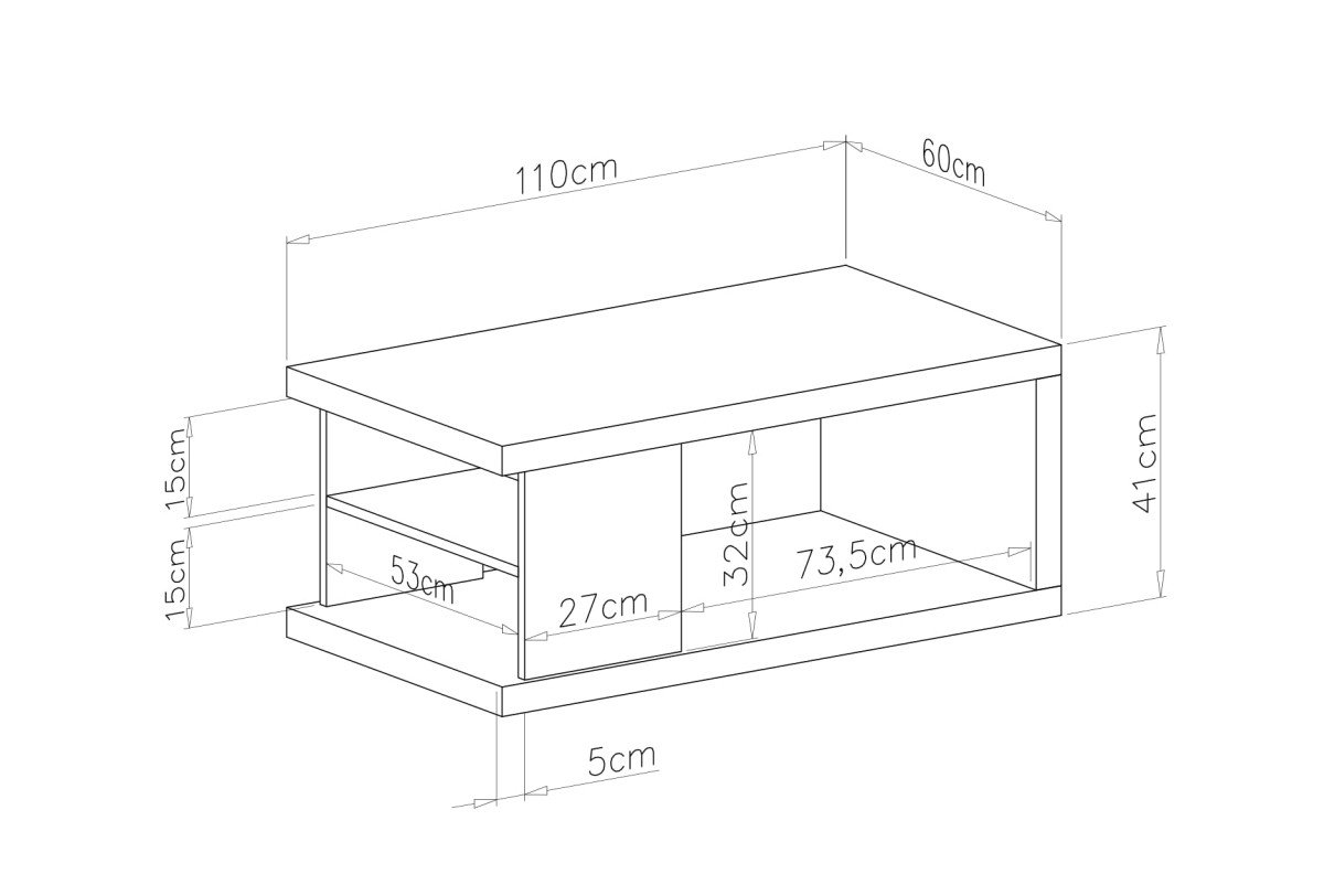 LANA S-110 Coffee Table, Artisan Oak / Black - Coffee Table with Shelf - Image 3