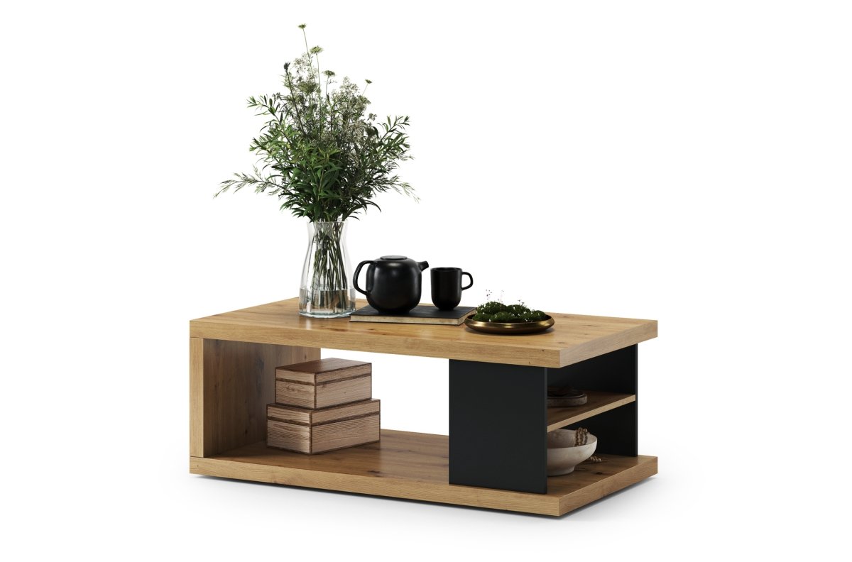 LANA S-110 Coffee Table, Artisan Oak / Black - Coffee Table with Shelf