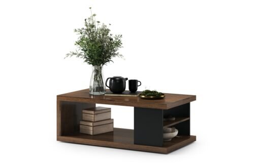 LANA S-110 Coffee table Elegant walnut / black – Coffee table with shelf