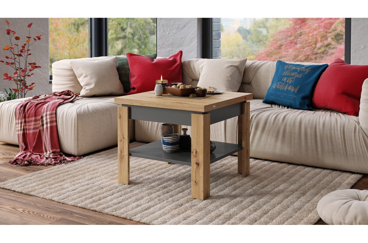 LEO Artisan Oak/Anthracite (dark grey) - COMPACT COFFEE TABLE WITH EXTENDABLE TABLETOP - Image 2