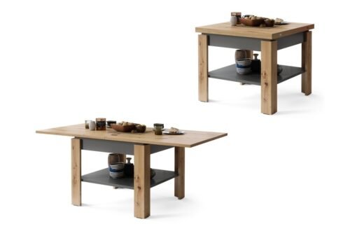 LEO Artisan Oak/Anthracite (dark grey) – COMPACT COFFEE TABLE WITH EXTENDABLE TABLETOP