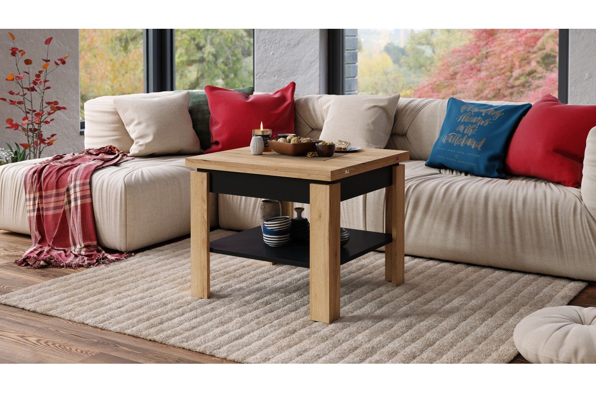 LEO Craft oak gold/matte black - compact coffee table with extendable table top - Image 2