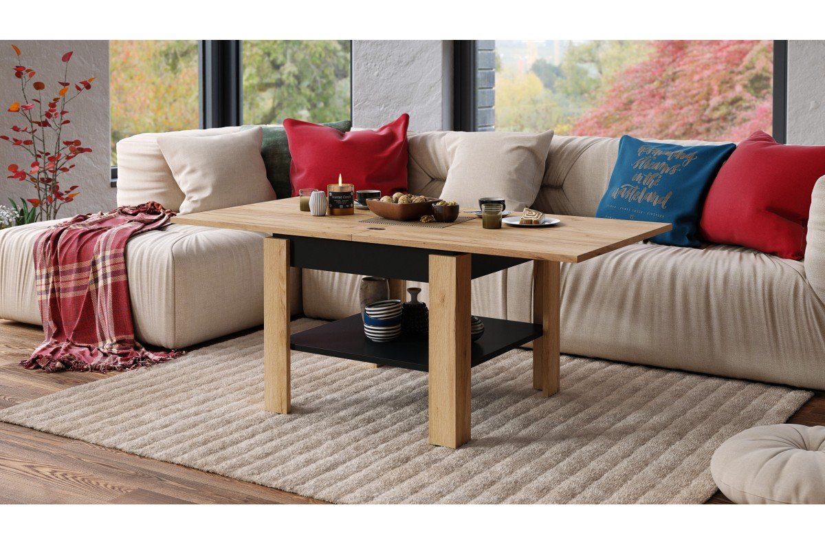 LEO Craft oak gold/matte black - compact coffee table with extendable table top - Image 3