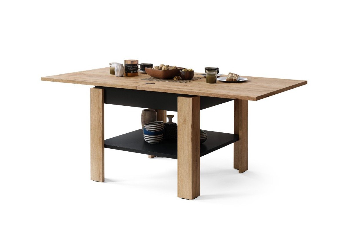 LEO Craft oak gold/matte black - compact coffee table with extendable table top - Image 6