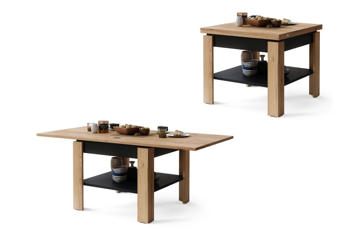 LEO Craft oak gold/matte black - compact coffee table with extendable table top