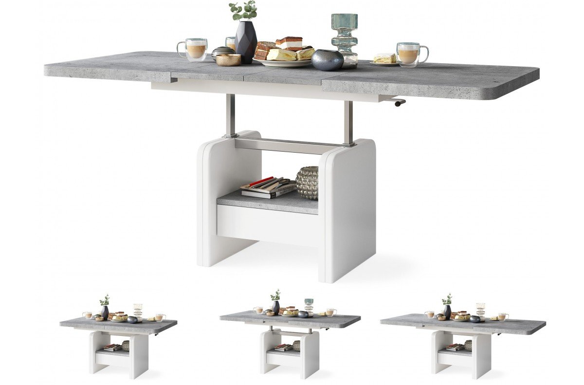 "LEXUS Millenium Concrete/Matt White" - MODERN FOLDING BENCH, LIFT TABLE, COFFEE TABLE