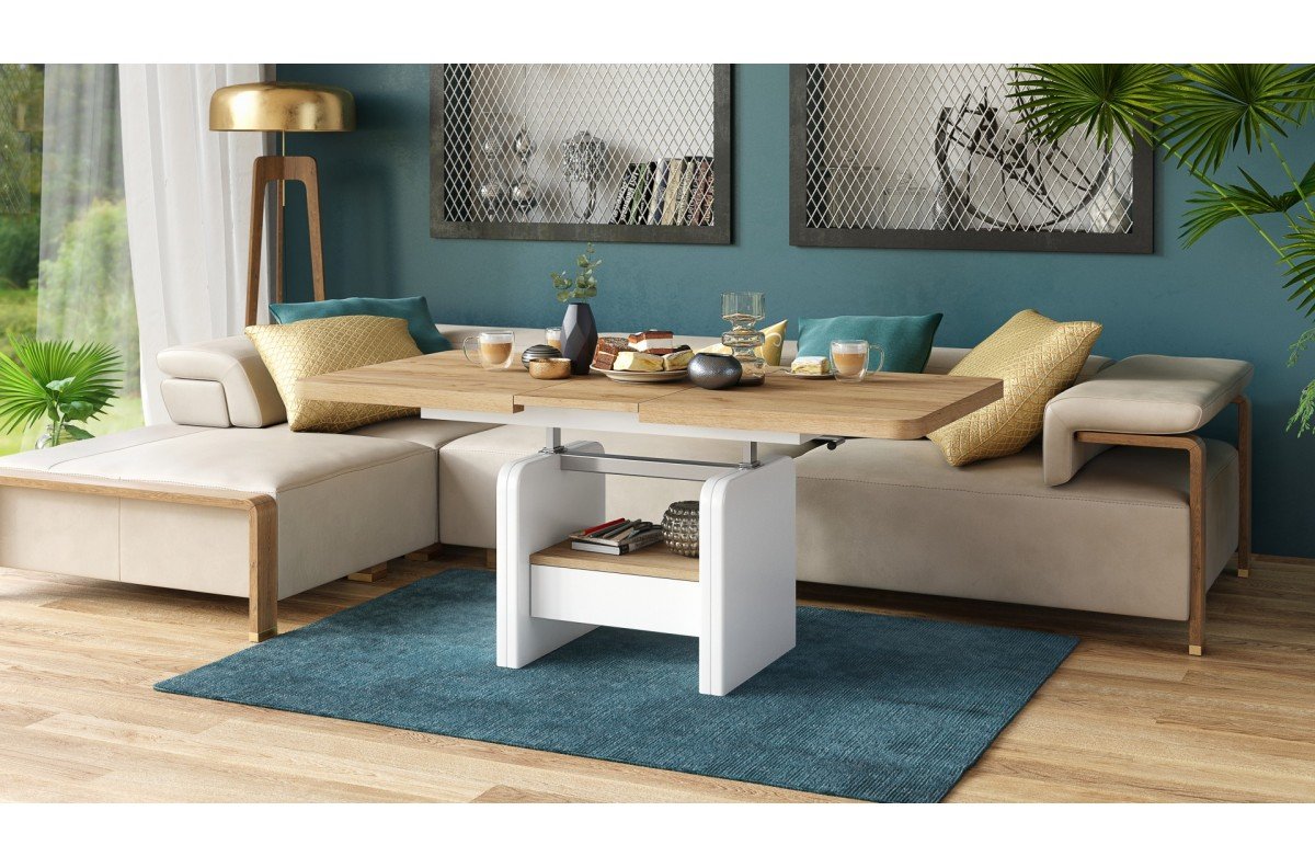 LEXUS Craft Oak Gold/Matte White – MODERN EXTENDABLE LIFT TABLE - Image 3