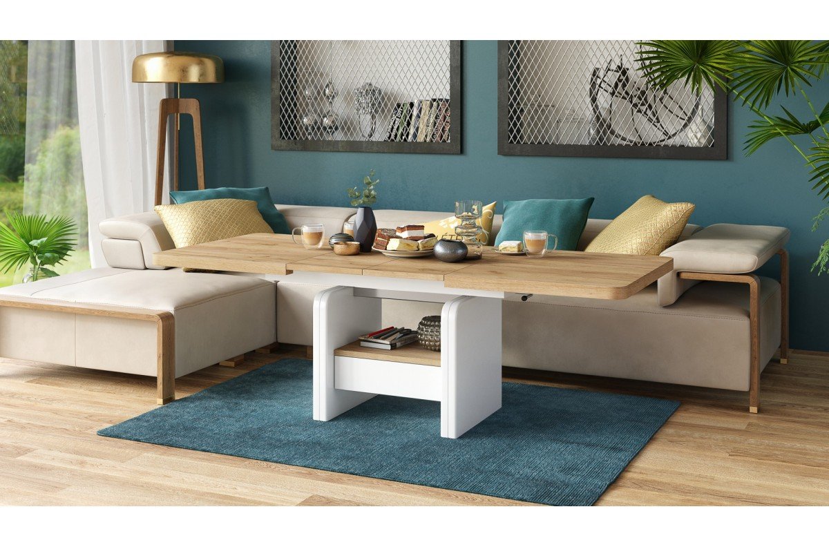 LEXUS Craft Oak Gold/Matte White – MODERN EXTENDABLE LIFT TABLE - Image 4