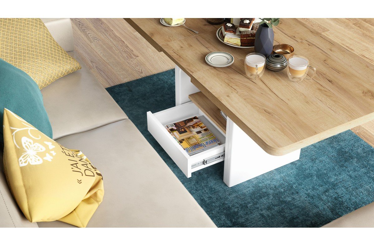 LEXUS Craft Oak Gold/Matte White – MODERN EXTENDABLE LIFT TABLE - Image 5