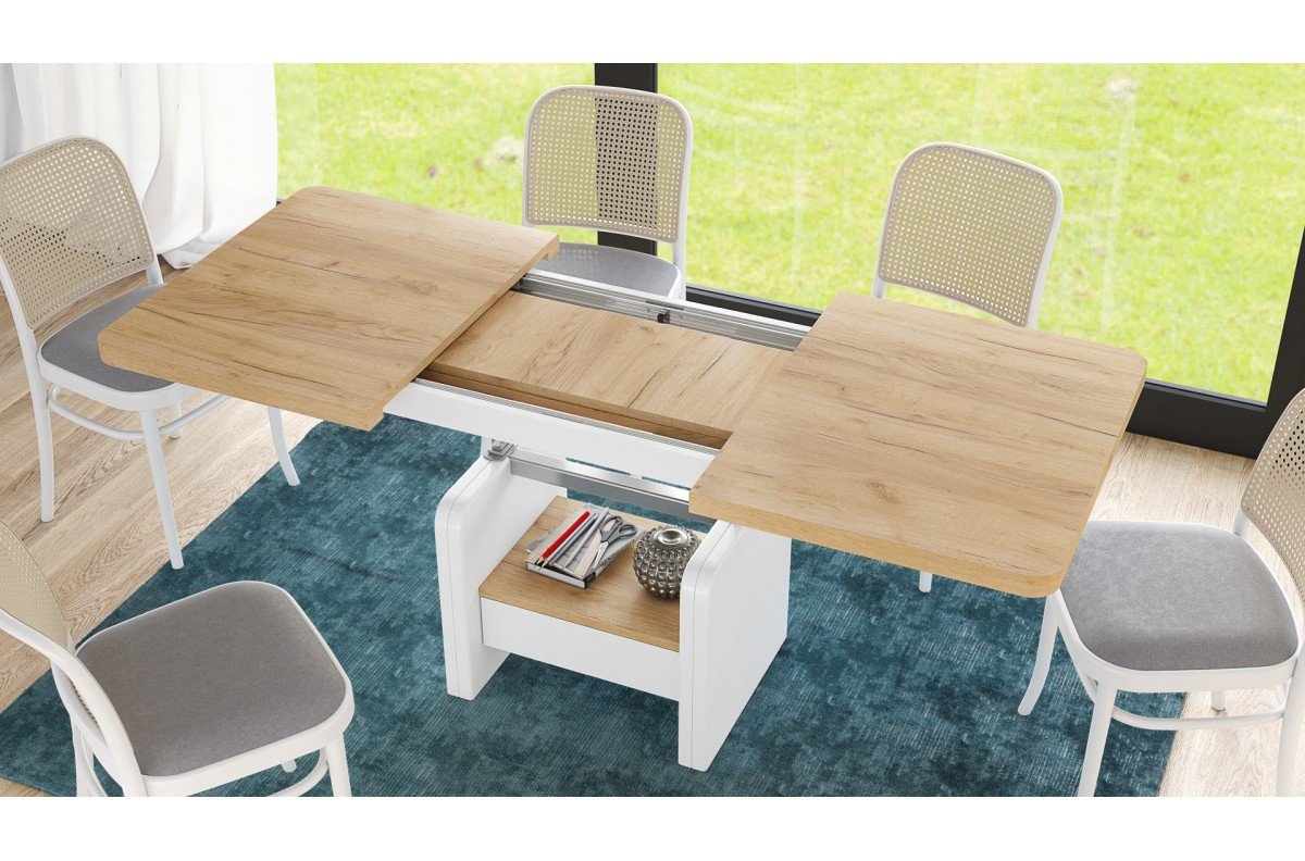 LEXUS Craft Oak Gold/Matte White – MODERN EXTENDABLE LIFT TABLE - Image 6