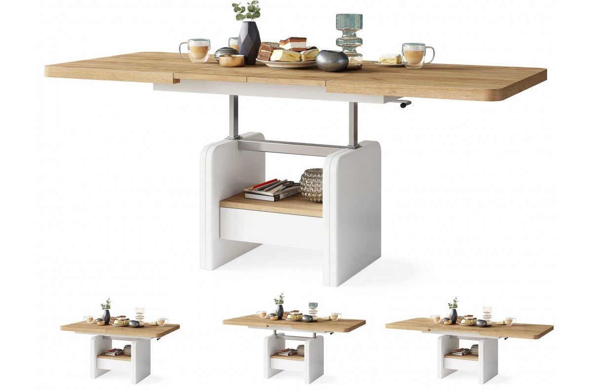 LEXUS Craft Oak Gold/Matte White – MODERN EXTENDABLE LIFT TABLE