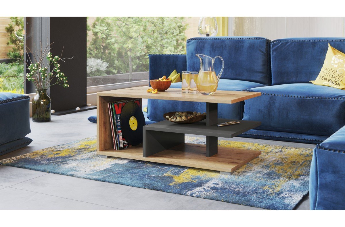 LINK Artisan Oak/Anthracite - MODERN COFFEE TABLE WITH SHELF - Image 2