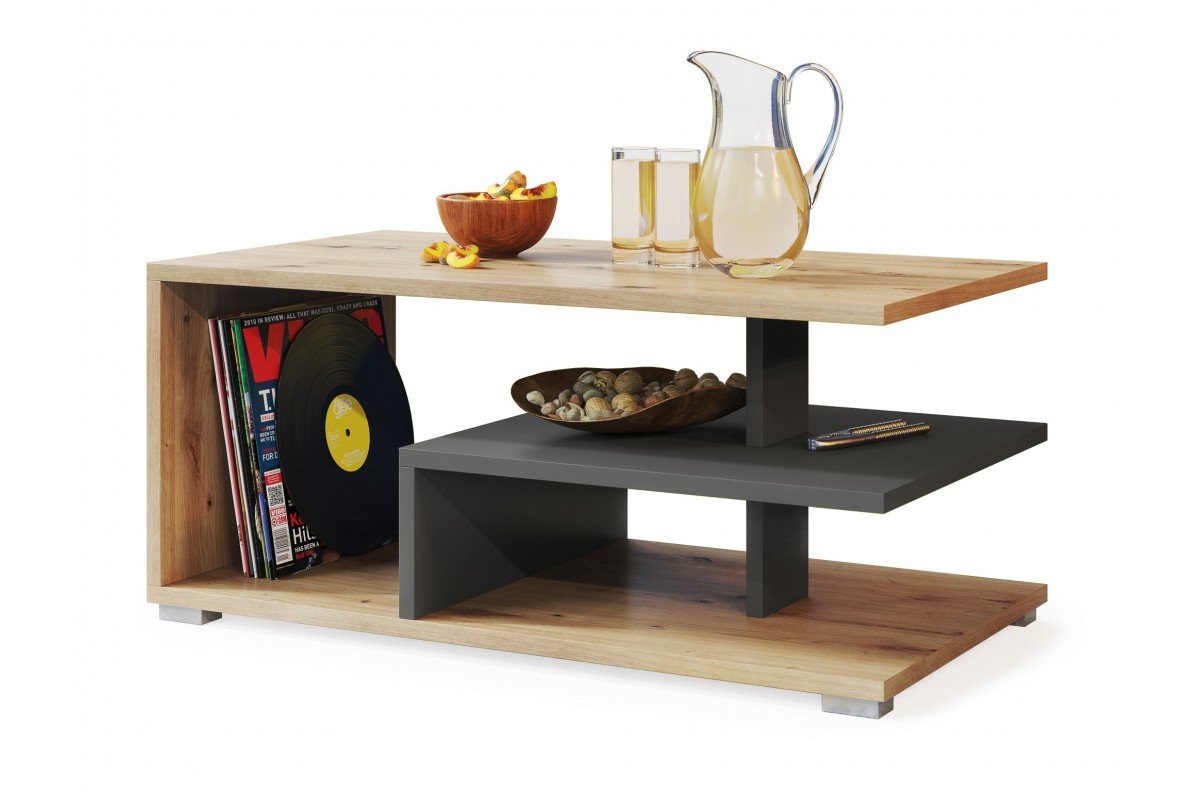LINK Artisan Oak/Anthracite - MODERN COFFEE TABLE WITH SHELF