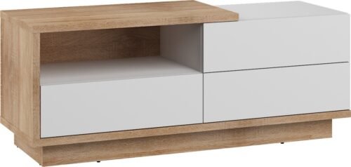 HYBRID 20 furniture, chest of drawers, table, TV cabinet with drawer, Sonoma oak, white glossy colorHYBRID