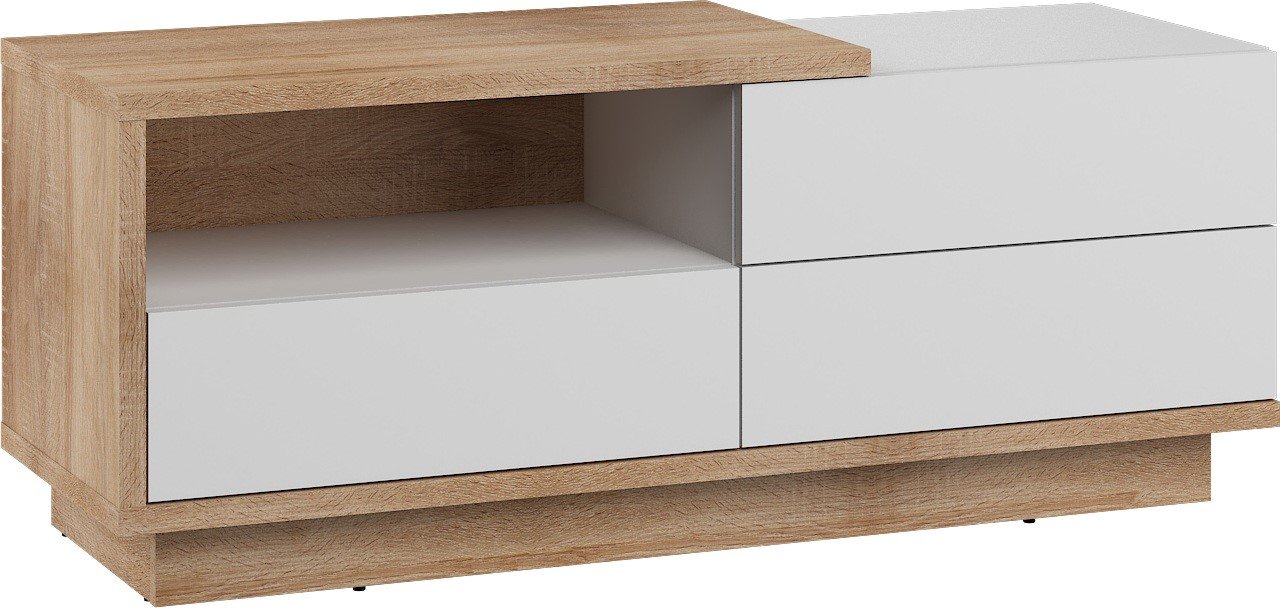 HYBRID 20 furniture, chest of drawers, table, TV cabinet with drawer, Sonoma oak, white glossy colorHYBRID