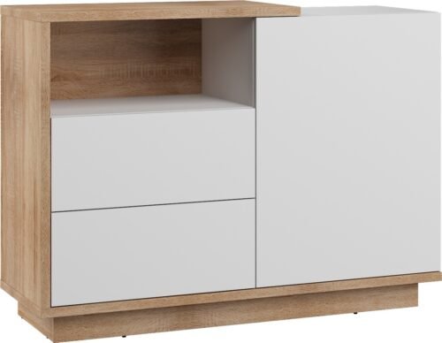 HYBRID 03 chest of drawers with doors and shelf, Sonoma oak, white gloss colorHYBRID