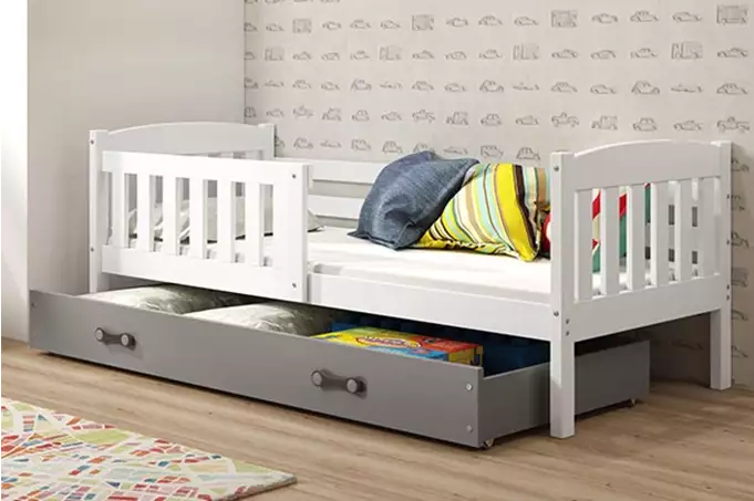 KUBUŚ single children's bed 80x160 with drawer, white/graphite